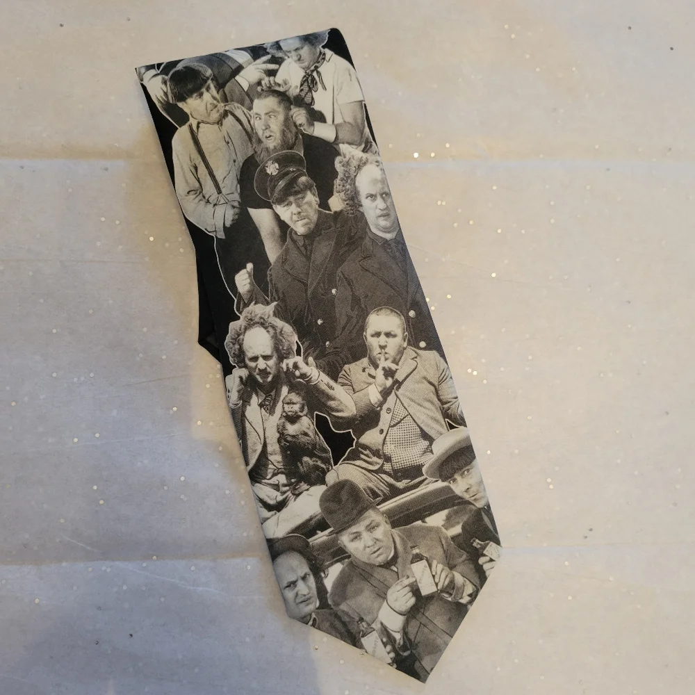Ralph Marlin Three Stooges Necktie ~ 1994 ~ Made in USA ~ Unisex Retro Humor Fun